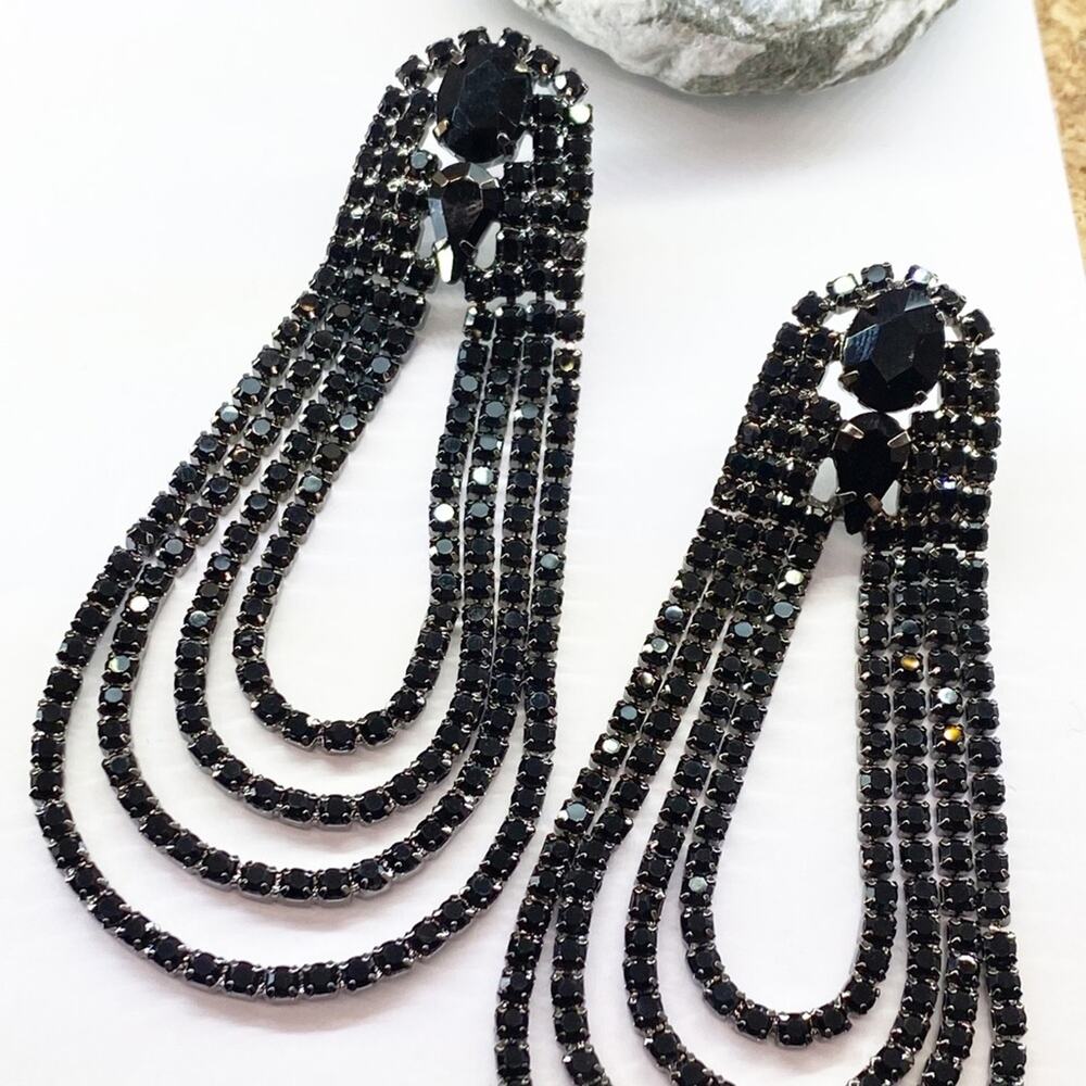 NEW Black Rhinestone Drop Earrings - Picture 7 of 15